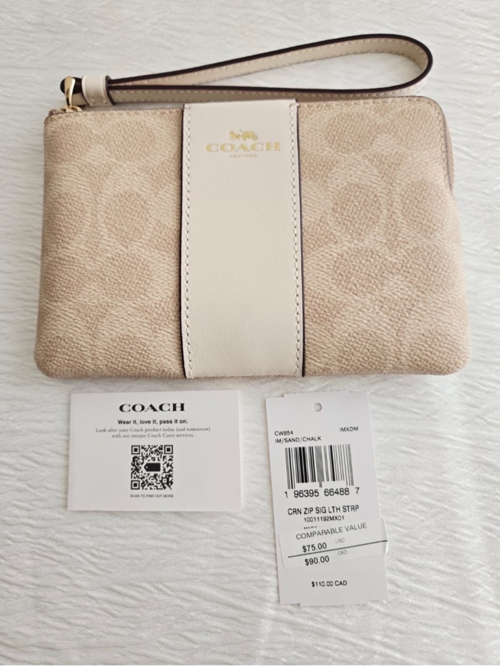 Coach Corner Zip Wristlet in Signature Canvas with Stripe